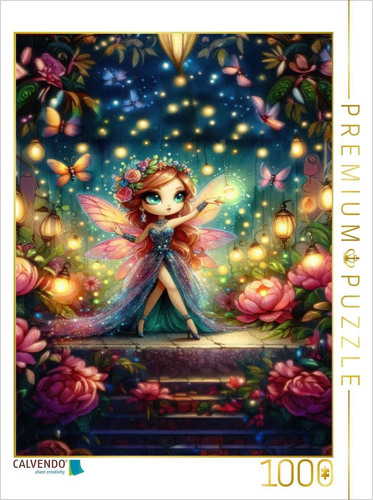 CALVENDO Puzzle Eine kleine Fee spielt mit Glühwürmchen und Schmetterlingen | 1000 Teile Lege-Größe 64x48cm Foto-Puzzle für glückliche Stunden