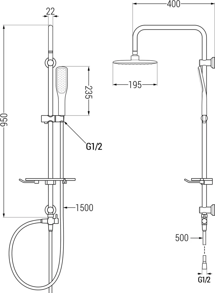 Système de douche complet T49 blanc or pour rénovation salle de bain