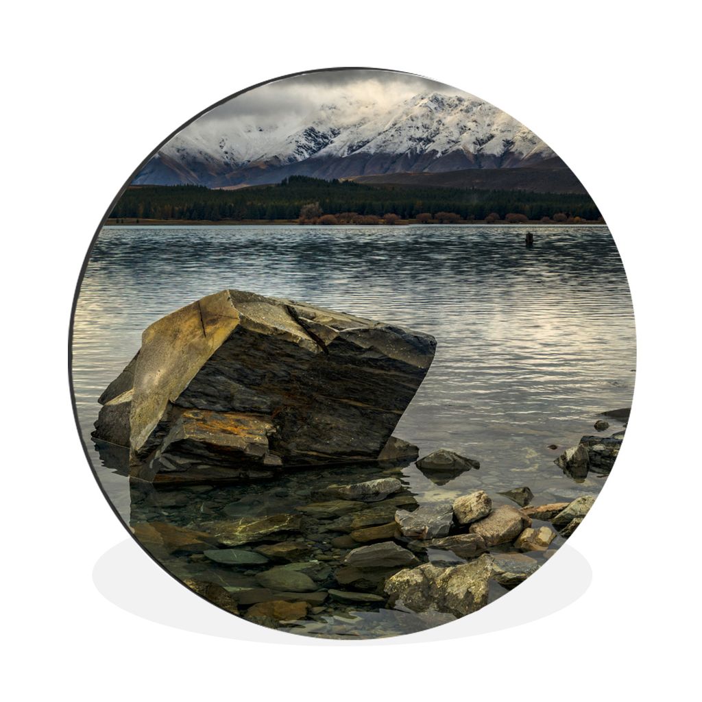 MuchoWow Aluminium Wandkreis Wasser - Berge - Neuseeland Ø 60 cm Wanddeko Modern Wohnzimmer - Wand Kreis - Wandbild - Schlafzimmer - Aluminium B...