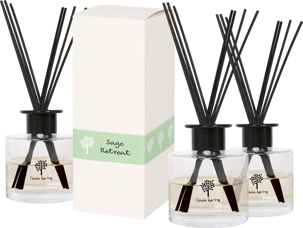 Nicola Spring Duftstäbchen aus Glas – 200 ml – Sage Retreat – 3er-Pack