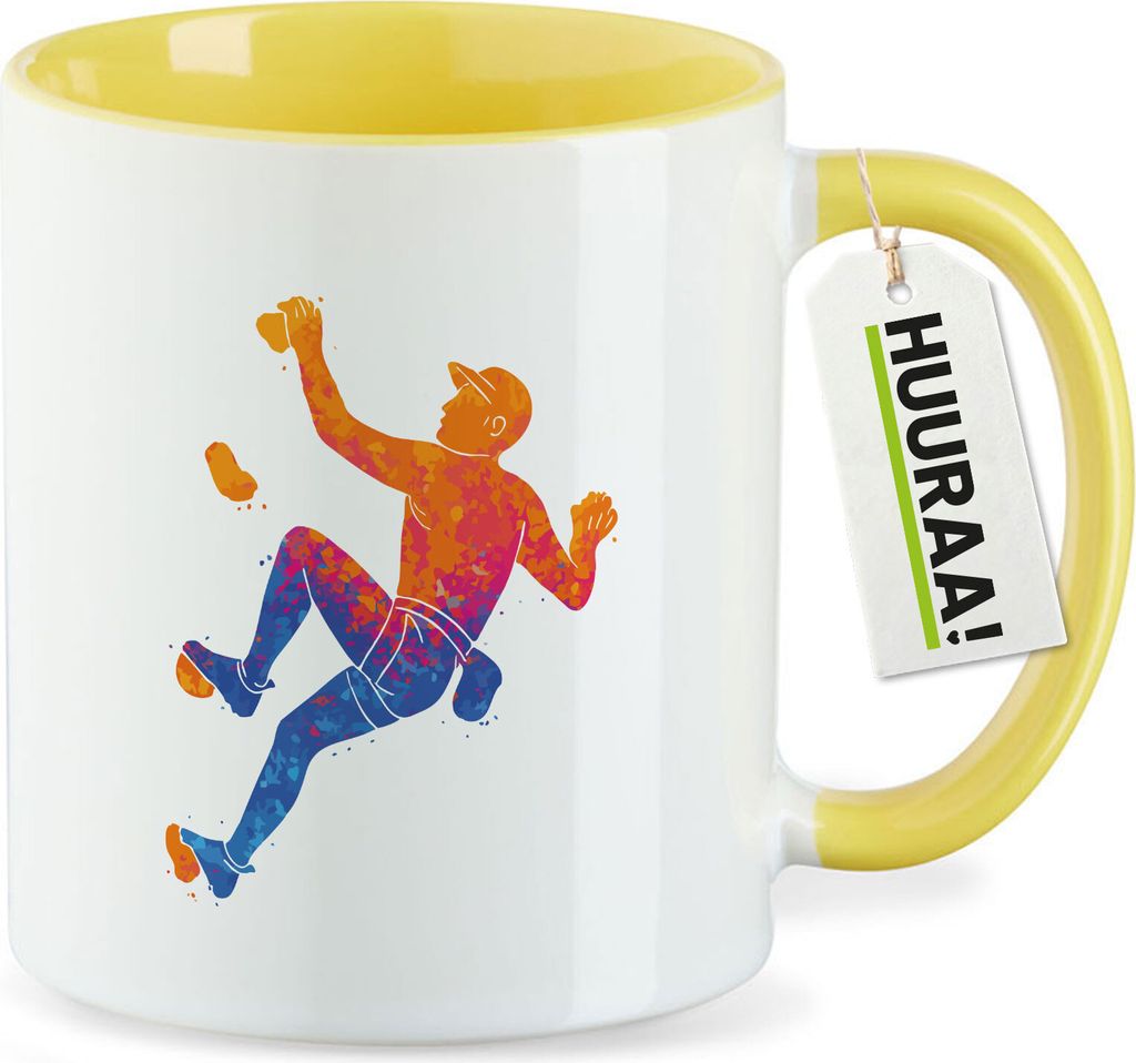 Huuraa Kaffeetasse Bouldern Klettern 330ml Gelb Keramik Kaffeebecher Geschenkidee