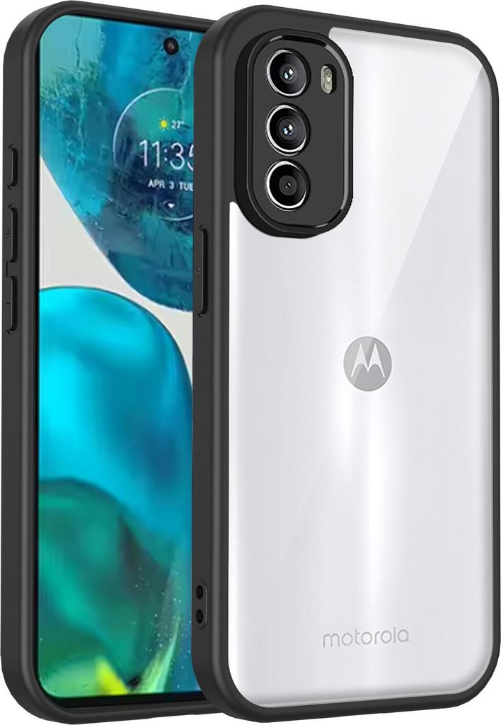 Hülle für Motorola Moto G52/G82 Transparente Rückseite TPU Bumper Stoßfest Handyhülle Schwarz