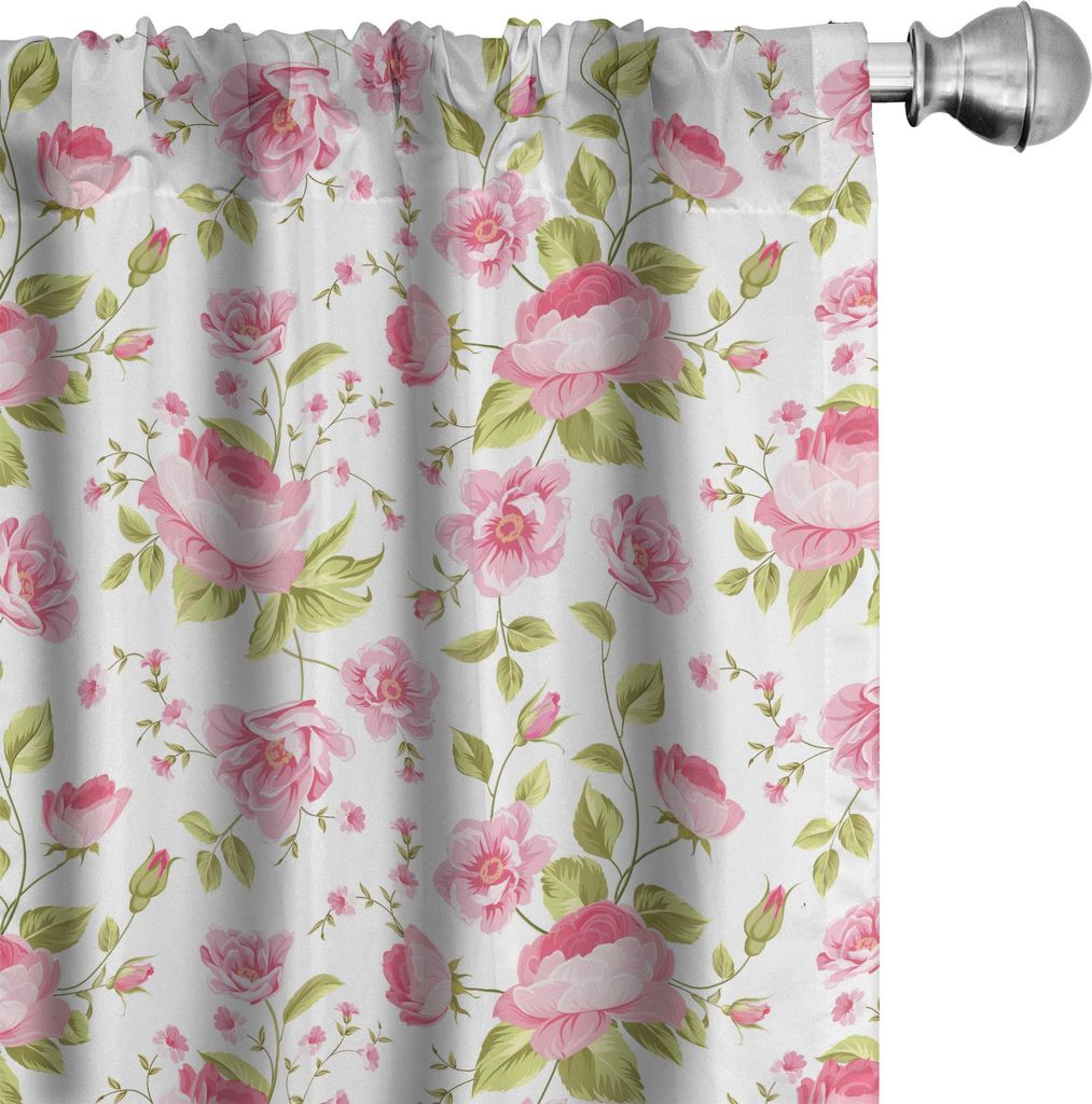 ABAKUHAUS rosa Blätter Vorhänge, Gardinen, Vintage Style Produktbild 