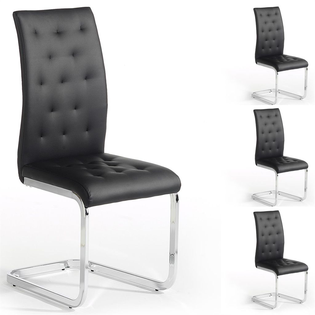 4er Set Esszimmerstuhl Schwingstuhl Freischwinger CHLOE, in schwarz, Metallgestell hochwertig verchromt