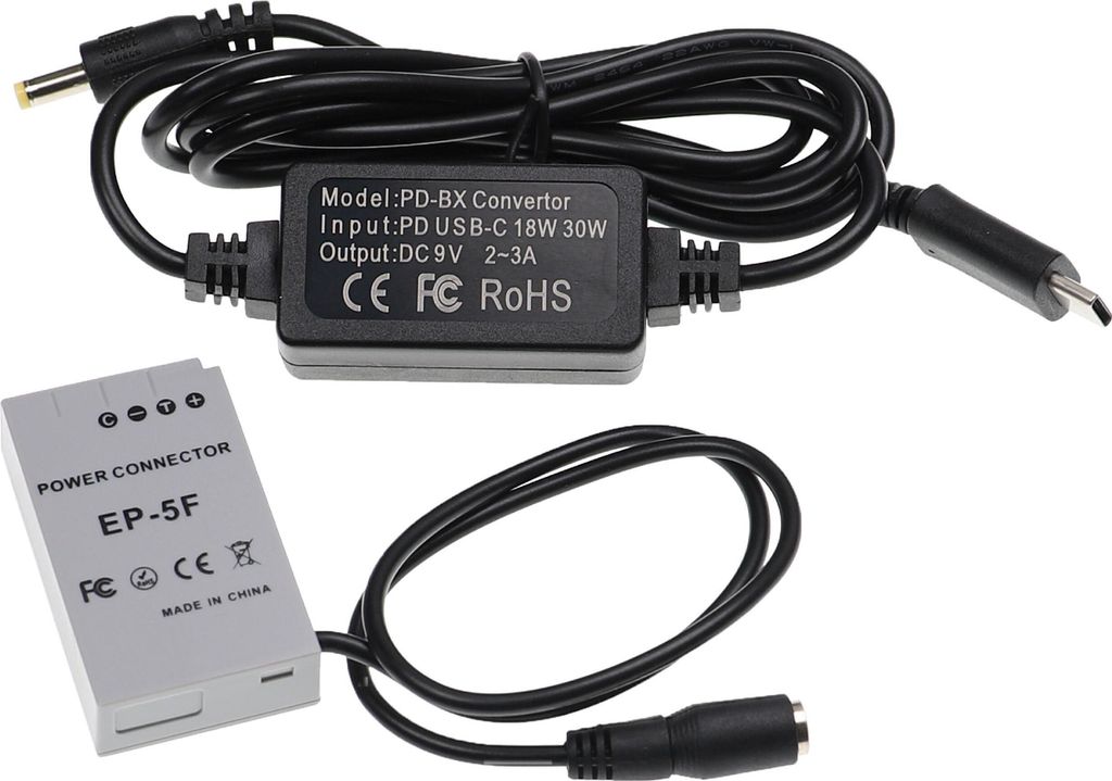 vhbw USB Netzteil kompatibel mit Nikon 1 J5, DL24-85 d/1.8-2.8, DL18-50 f/1.8-2.8 Kamera, Digitalkamera + DC Kuppler (Ersatz für EP-5F), 2m