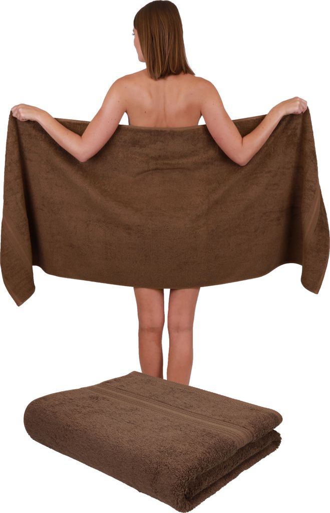 Betz 2 Stück Saunatücher Saunahandtuch Set GOLD 100% Baumwolle Frottier XXL Badetuch Größe 70x200 cm Farbe - nuss