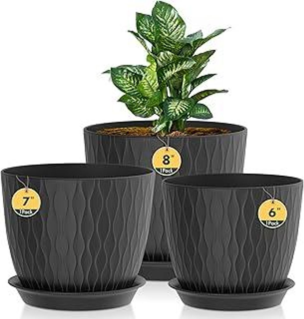 3 Packs Blumentopf mit Bewässerungssystem, 20.3cm/17.8cm/15.2cm Pflanzentopf mit Bewässerungssystem, Übertopf mit Untersetzer, Blumentöpfe Set ...