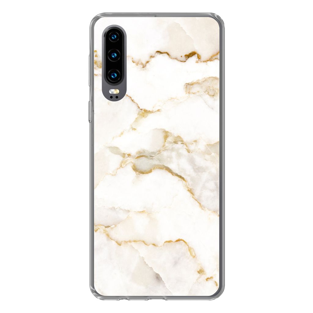 MuchoWow Handyhülle Schutzhülle Hülle für Huawei P30 Marmor - Limette - Gold - Luxus - Marmoroptik - Weiß Silikon Softcase Handy Hülle - Ka...