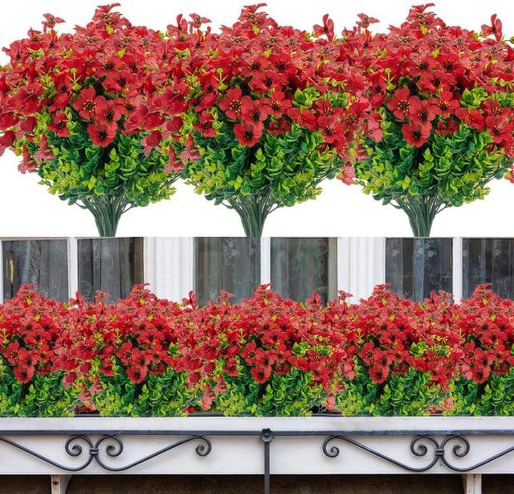 Unyqoos Kunstblumen für Innen und Außen, 10 Bundles, UV-beständig, wasserfest, verschiedene Farben, 35 cm hoch