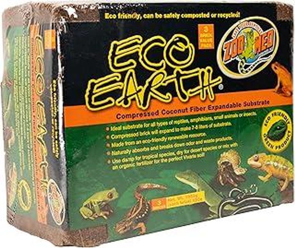 Zoo Med Eco Earth - Natürliches Kokosfasersubstrat für Terrarien und Reptilien, für Amphibien, Reptilien und Insekten, kompostierbar und recycel...