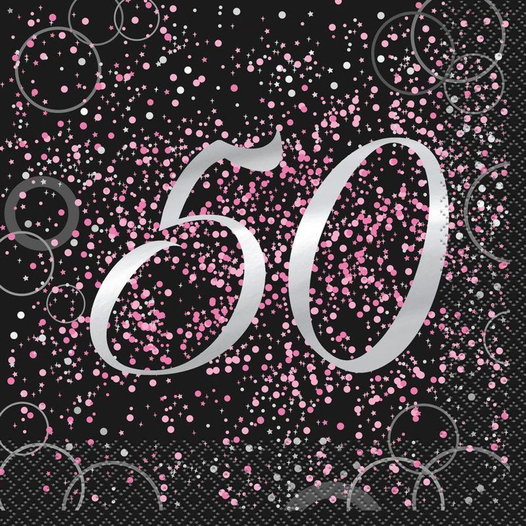 50. Geburtstag 16 Servietten in Schwarz Pink foliert