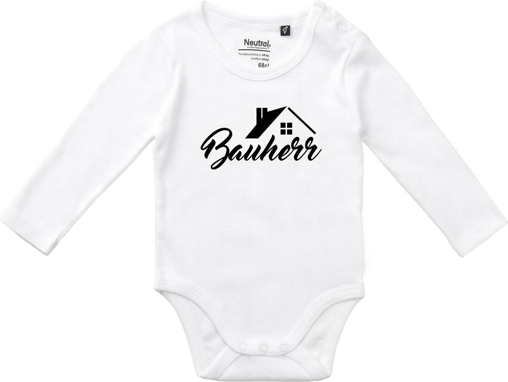 Huuraa Baby Body Bauherr 80 White Baumwolle Fairtrade Langarmbody Geschenkidee