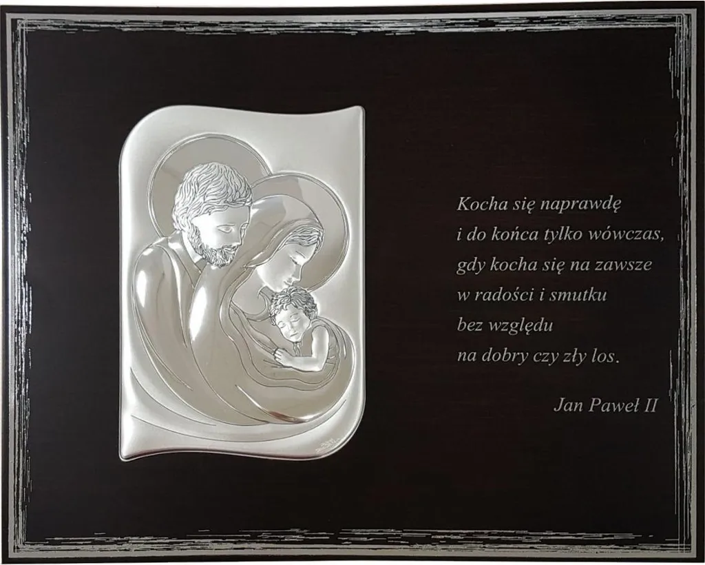 Tableau Sainte Famille en argent avec citation Jean-Paul II VL822/S 25x20