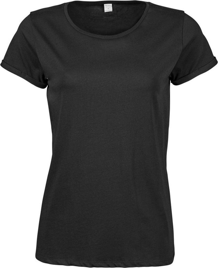 Tee Jay Damen Roll Ärmel Baumwolle T-Shirt BC3821 (2XL) (Schwarz)