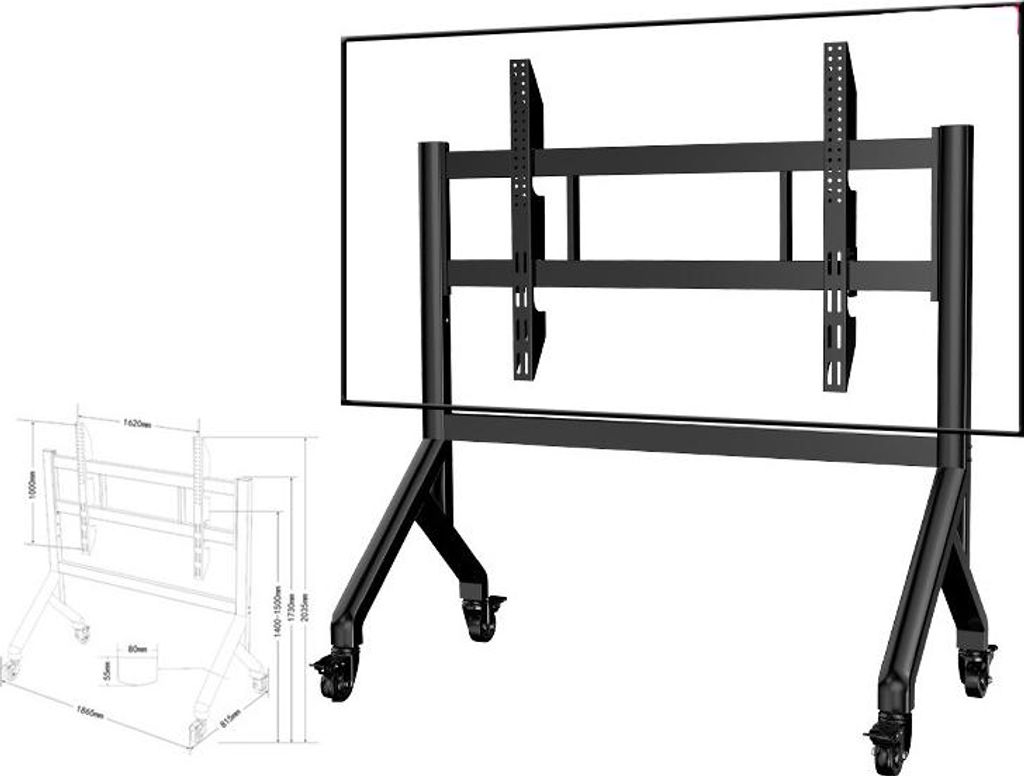 Mobiler TV Ständer, Höhenverstellbarer TV Ständer, TV Bodenständer, Rollbarer Fernseher Ständer, TV Halterung mit Rollen