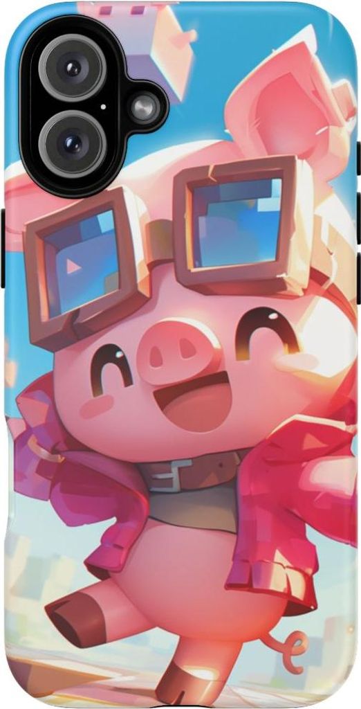 Fröhliches rosa Schwein mit Brille und Kapuzenpullover – Hülle Kompatibel mit iPhone 16 Plus