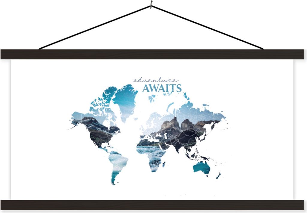 MuchoWow Textilposter Weltkarte - Sprichwörter - Natur 120x60 cm mit schwarzem Rahmen - Dekoration Schlafzimmer