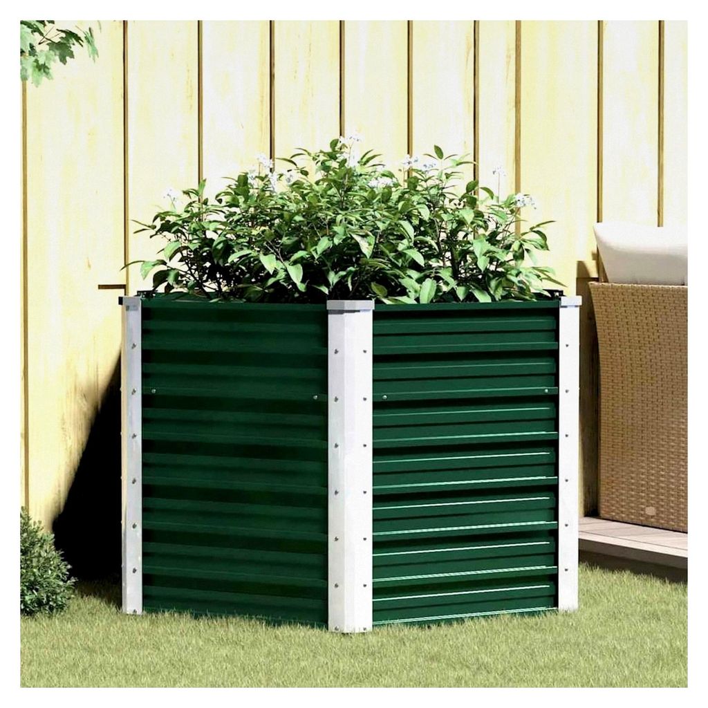Metall Blumenkasten Hochbeet - Verzinkter Stahl, Grün, 129x129x77cm, für Balkon und Garten
