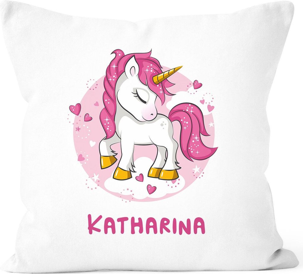 Kissen-Bezug Namen Einhorn Kissen-Hülle Namenskissen personalisierte Geschenke Dekokissen SpecialMe weiß unisize