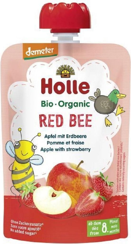 12 x HOLLE Organic Red Bee Apple With Strawberry Pouch 100g