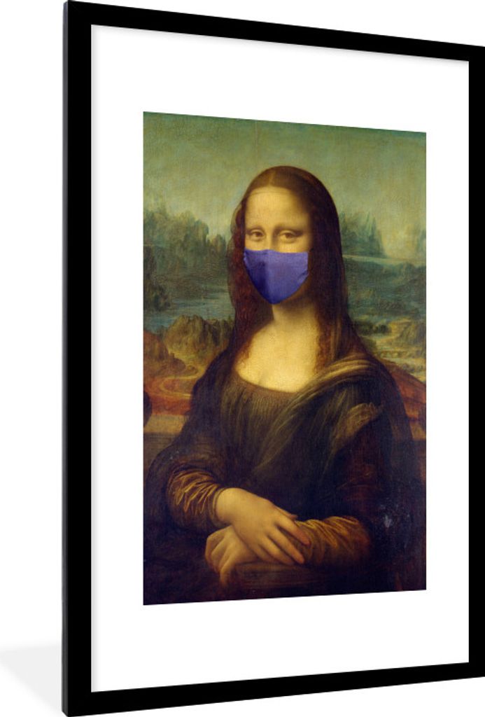 MuchoWow MuchoWow Gerahmtes Poster Mona Lisa - Leonardo da Vinci - Mundharmonika - Blau 60x90 cm - Poster mit zchwarzem Bilderrahmen - Dekorati...