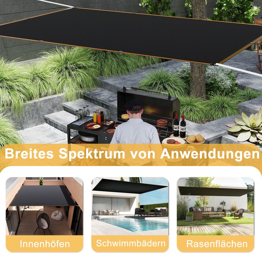 LARS360 Sonnensegel 3x5m Rechteckig, 95% UV-Schutz,