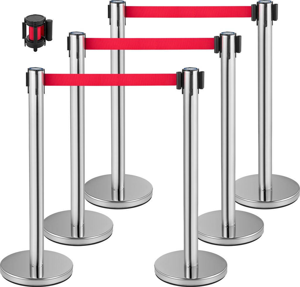 VEVOR Personenleitsystem 6 Ständer 1 Adapter, 90 cm Gesamthöhe Absperrung, Abgrenzungsständer, Absperrständer mit 2 M Länge Gürtel für Airpo...