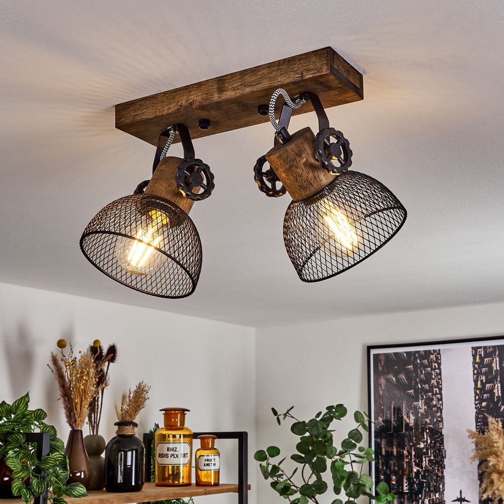 Cotes »Cotes« Deckenlampe, Holz/Metall, Braun/Schwarz Schirme, Gitter-Optik