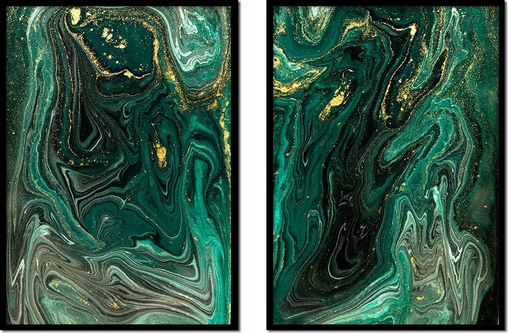 BILDPOSTER IM RAHMEN 53x73cm Diptychon Set mit 2 Gemälden Grüner Marmor P2028