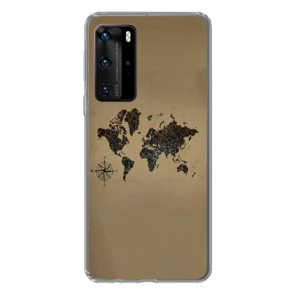 MuchoWow Handyhülle Schutzhülle Hülle für Huawei P40 Pro Weltkarte - Design - Vintage Silikon Softcase Handy Hülle - Schutz