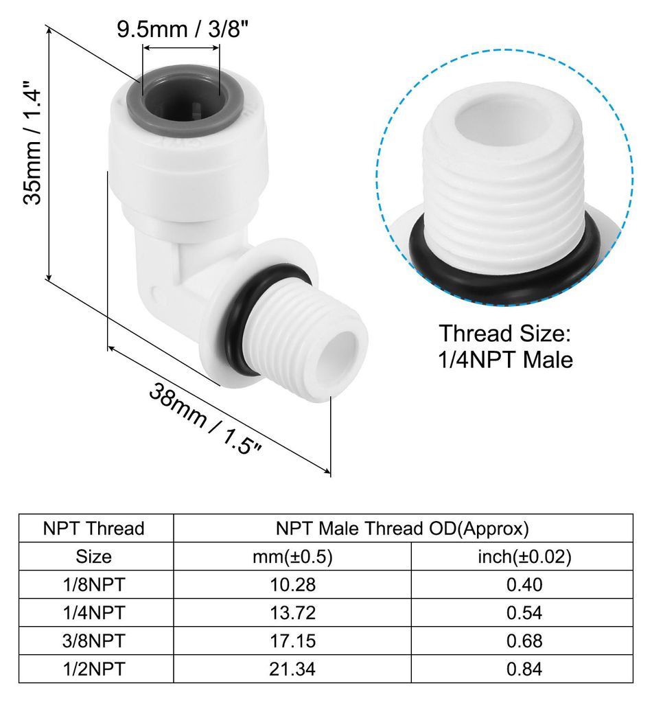 3/8" 3Pack Steckverbindung Fitting Winkel 1/4NPT Au?engewinde Schnellverschlš¹sse POM Rechtwinkliges Schlauch Rohr Anschluss Wei?