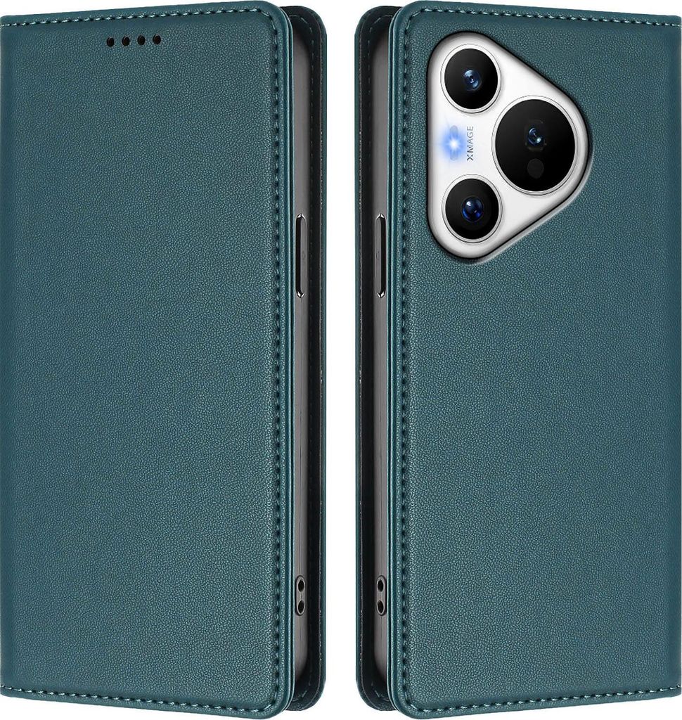 Handyhülle für Huawei Pura 70, Kunstleder Klapphülle Stoßfeste Magnetische Hülle mit Ständer Grün