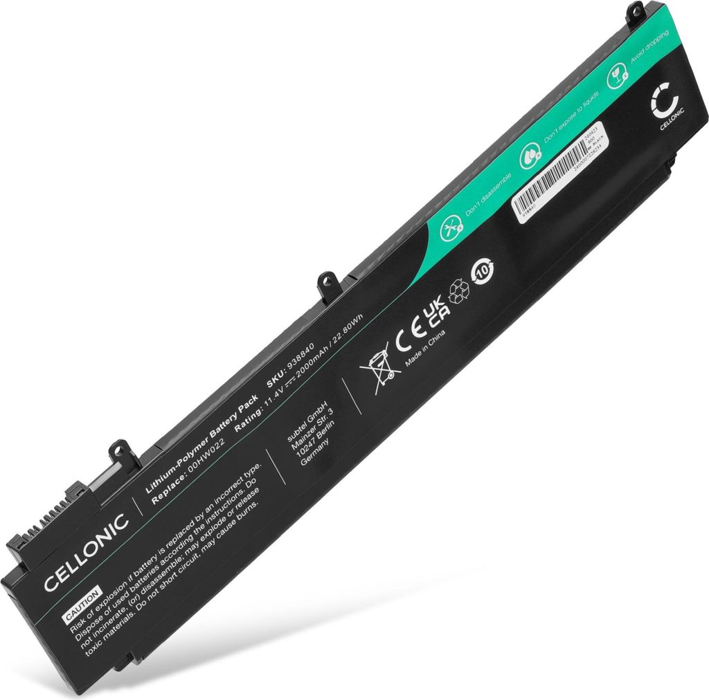 CELLONIC 1x Akku für Notebook Kompatibel mit Lenovo ThinkPad T460s, ThinkPad T470s, 00HW022 - (2000mAh, 11.4V)