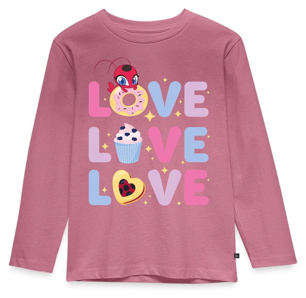 Spreadshirt Miraculous Love Love Love Schriftzüge Kinder Premium Langarmshirt, 98/104 (2 Jahre), Mauve