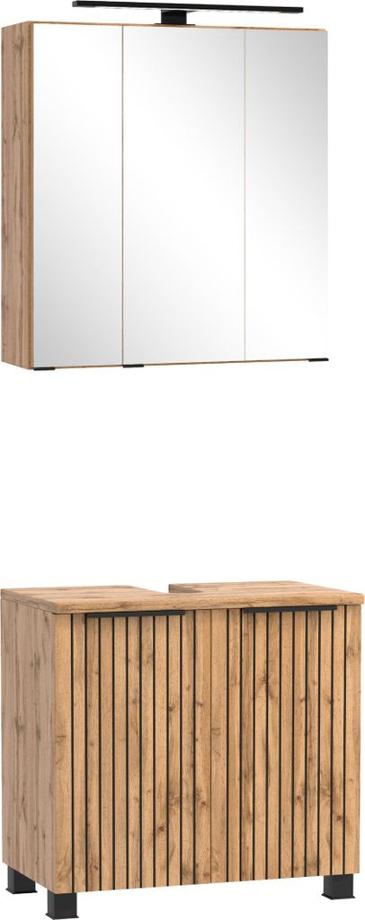 Badmöbel-Set >Nizza< (2-tlg.) in Wotaneiche - 60x35cm (BxT)