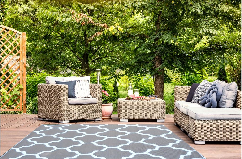Outdoor Kunststoffteppich Gartenteppich outdoor Wetterfest Modernes Design Hochwertige Verarbeitung Keine Fussel oder Flusen Fußbodenheizung geeig...