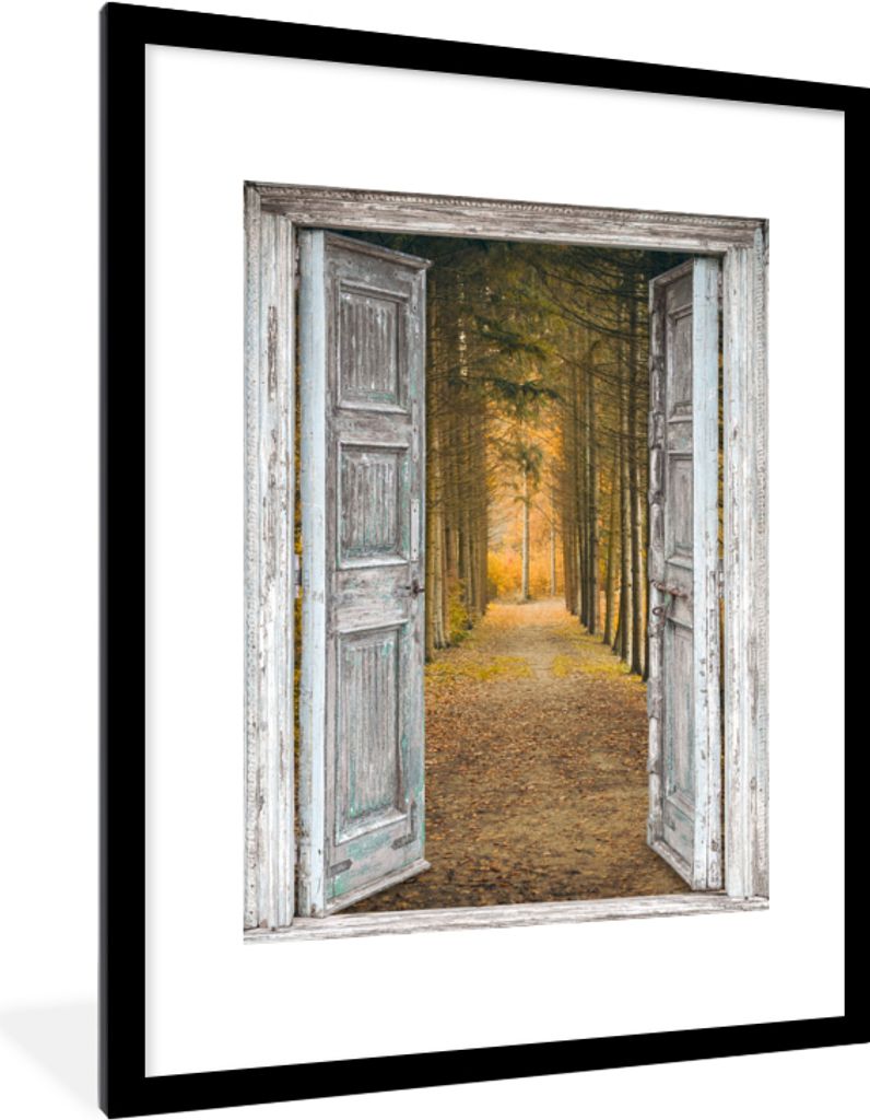 MuchoWow Gerahmtes Poster Wald - Herbst - Ausblick 60x80 cm - Poster mit Schwarzem Bilderrahmen Wandposter Rahmen Foto Bilder - Wohnzimmer - Deko...