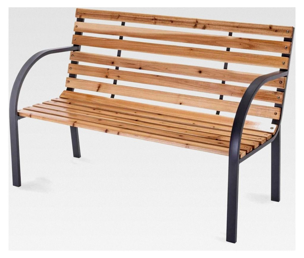 Gartenbank aus Holz und Metall wetterfest Anthrazit 2-Sitzer mit Rücken- und Armlehnen, 119,5 x 62 x 83 cm, klassische Sitzbank für Garten, Balko...