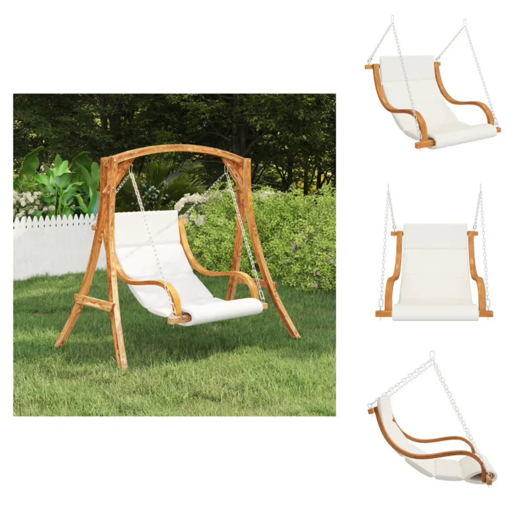 Balançoire d'Hollywood suspendue en bois de teck et son coussin crème