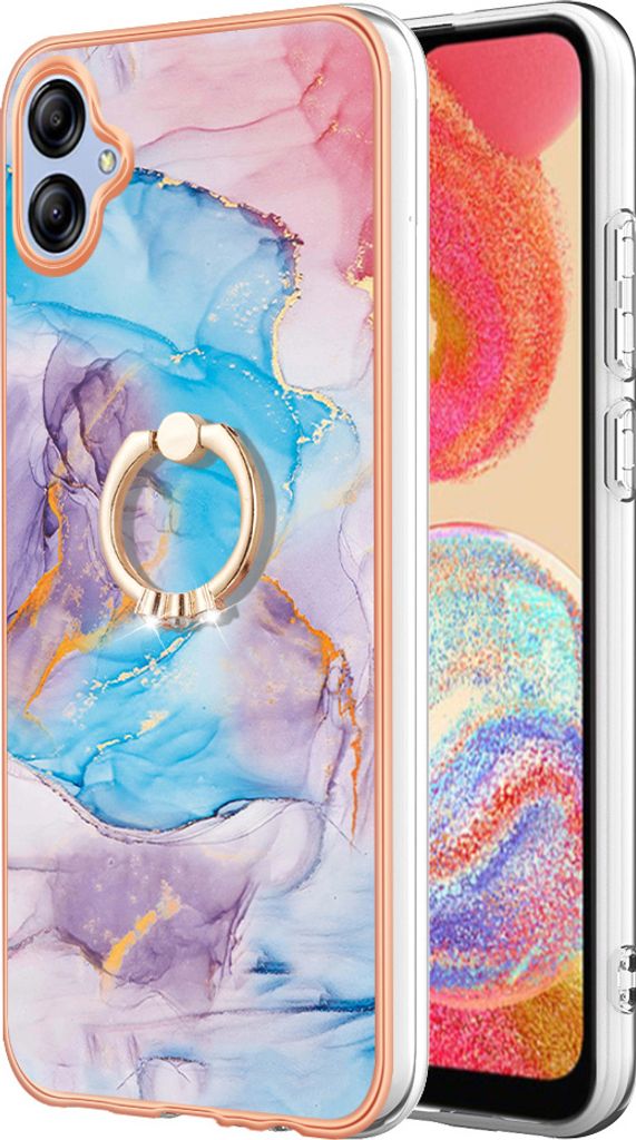 Hülle für Samsung Galaxy A04E Muster TPU Silikon Stoßdämpfer Bumper Schutzhülle mit Ring Ständer Blau