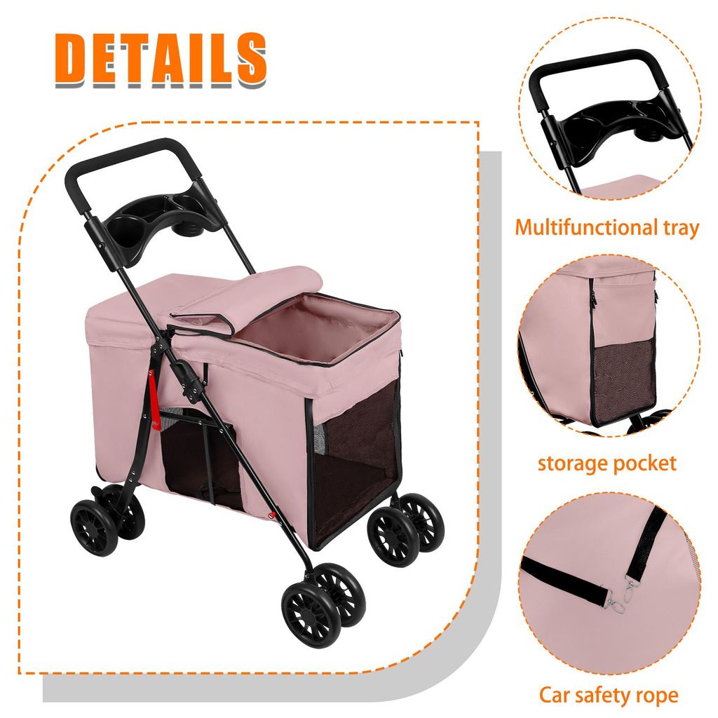 Kinderwagen Hund Klein Faltbarer 3-in-1 Hundewagen Rosa  Abnehmbarer Korb  Kinderwagen Fr Kleine Hunde & Katzen Bis 20kg, Oxfordstoff, Netzfenster,  Tragbar & Praktisch