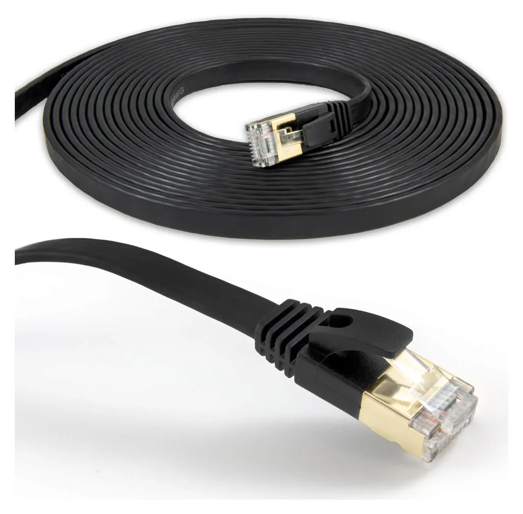 Cavo piatto CAT 7 S/FTP LAN Cavo Ethernet RJ45 nero 10 metri