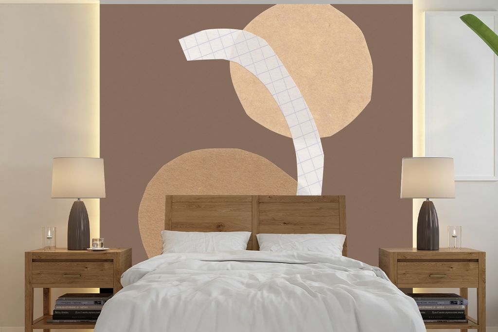 MuchoWow Fototapete für Wohnzimmer oder Schlafzimmer Wandtapete Vinyl Motivtapete Formen - Abstrakt - Quadrate - Pastell - Braun - 280x280 cm - ...