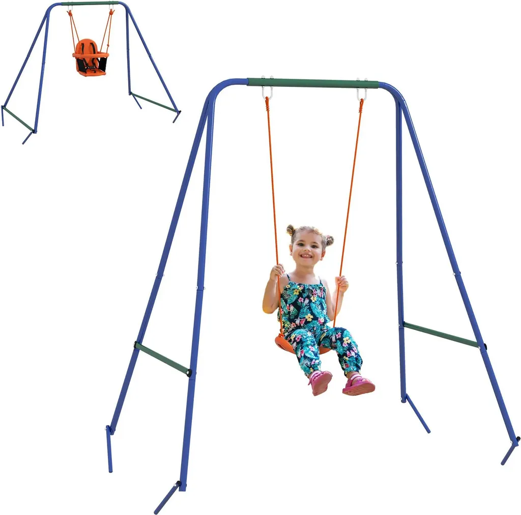 Balançoire robuste en métal et PE orange 182 cm avec harnais de sûreté