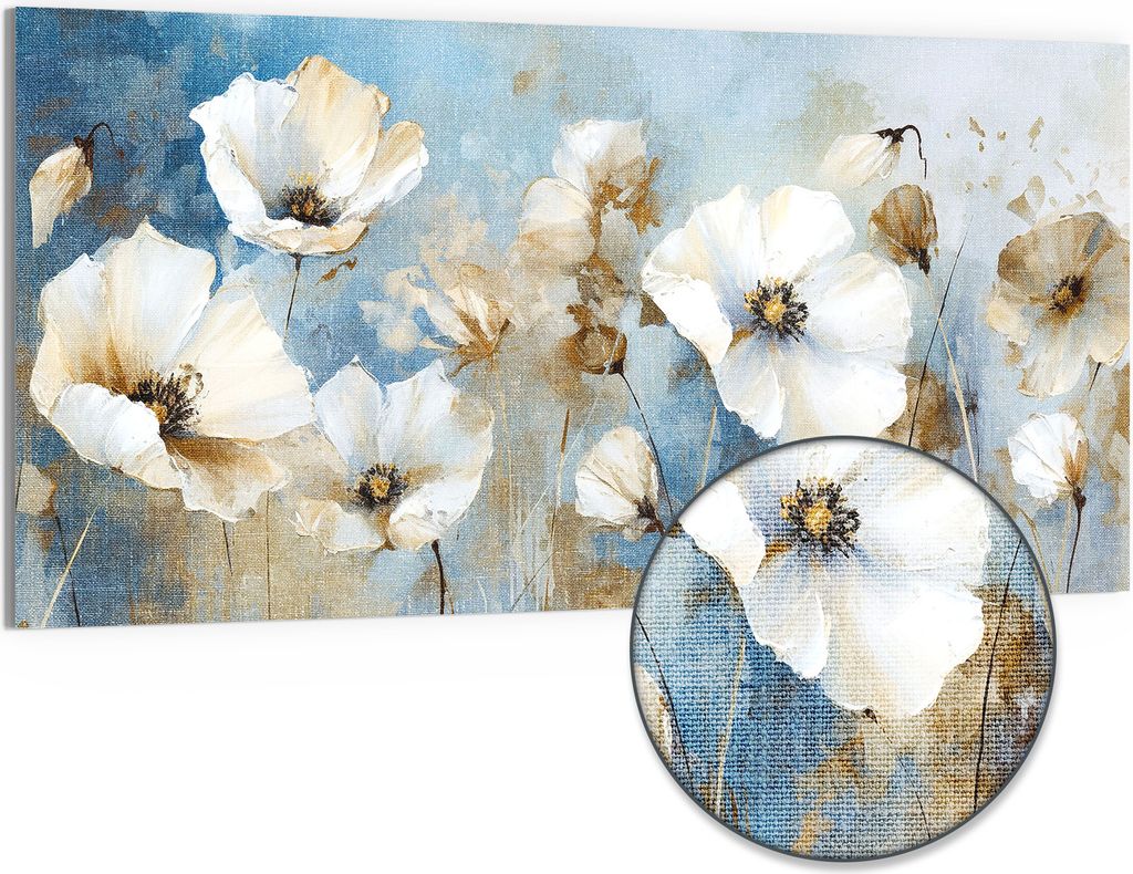 DEQORI Hybrid Leinwand Bild 100x50 cm 'Abstrakte Blütenpracht' Wandbild Glas flach modern