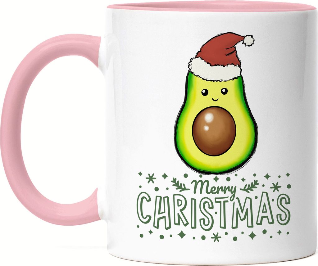 Merry Christmas Tasse Rosa Geschenkidee Avocado-Fans Guacamole Süßes Motiv für Weihnachten für Familie Freunde