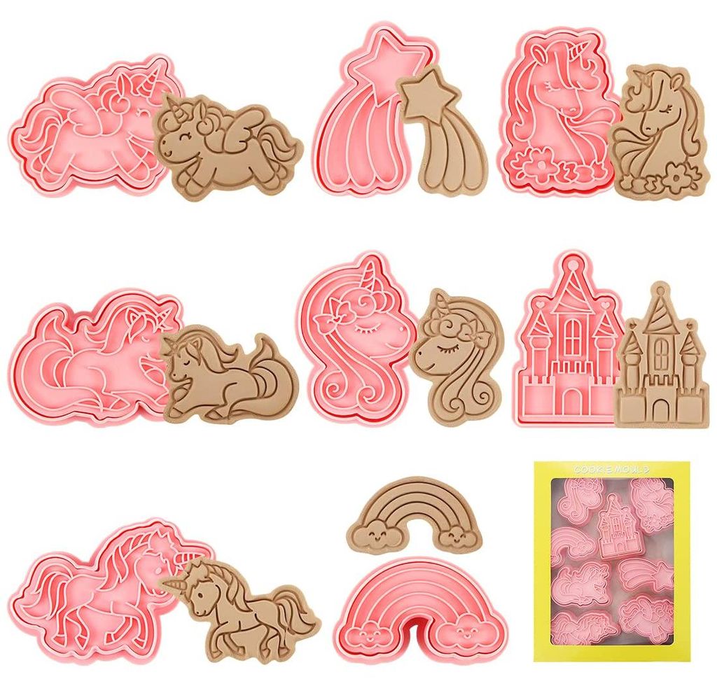 Einhorn-Ausstechform, Einhorn-Ausstechformen aus Kunststoff, 8-teiliges Ausstechformen-Set, 3D-Ausstechformen für Kinder, Ausstechformen aus Kunst...
