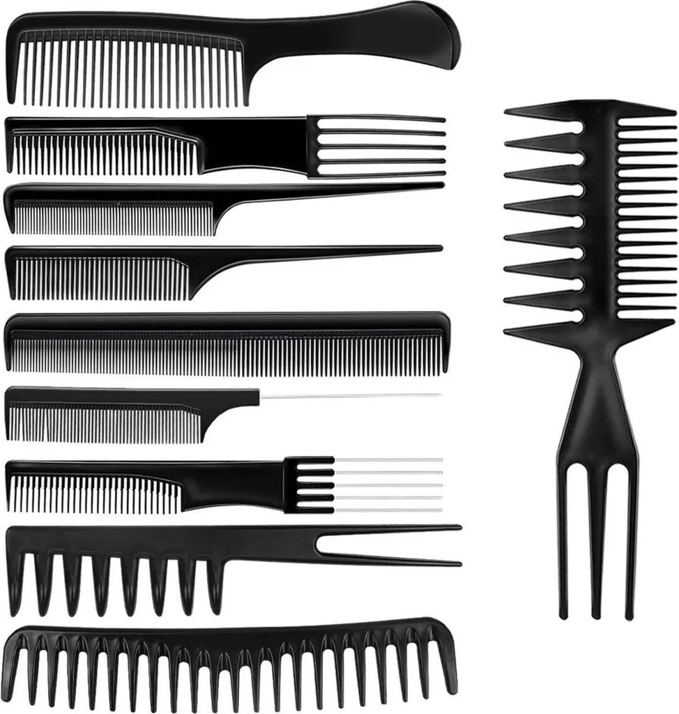 Set de coiffure professionnel 10 peignes avec sac de transport - Noir