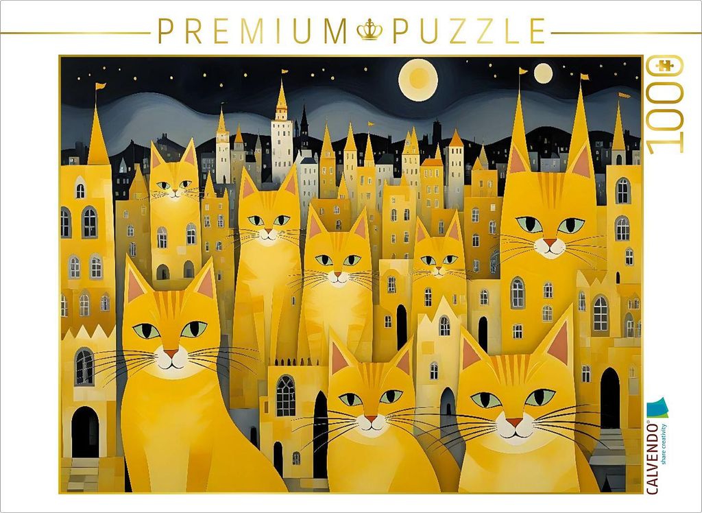 CALVENDO Puzzle Katzen - Schnurren unterm Sternenhimmel | 1000 Teile Lege-Größe 64x48cm Foto-Puzzle für glückliche Stunden