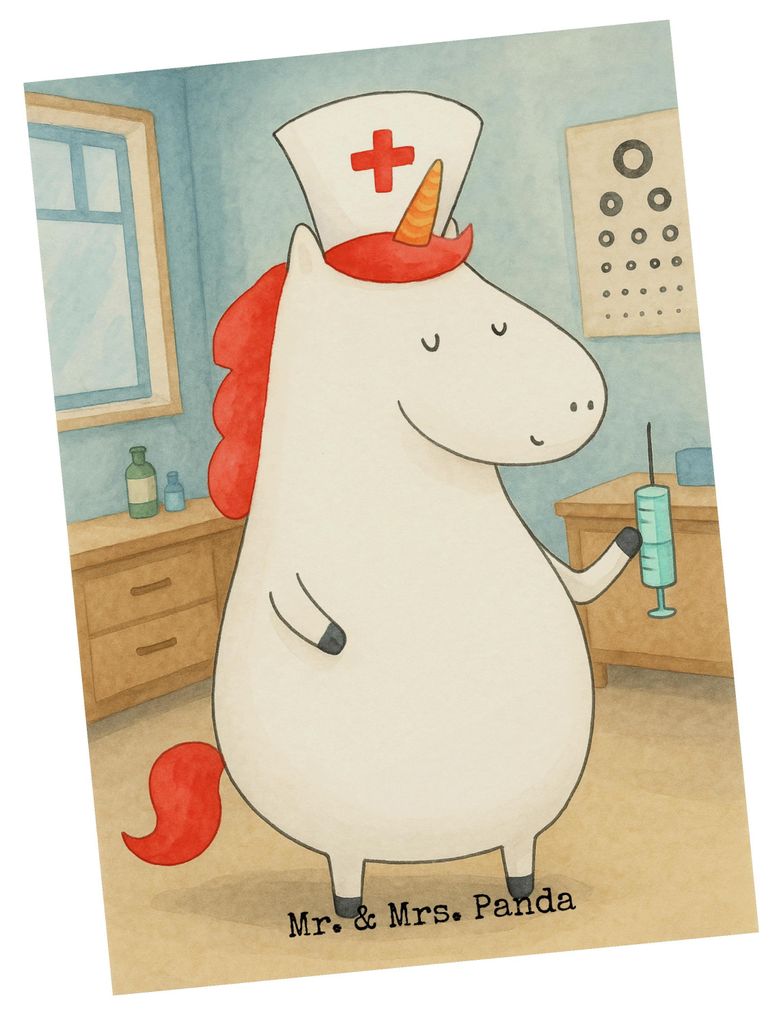 Mr. & Mrs. Panda Postkarte Einhorn Krankenschwester Design - Weiß - Geschenk, Motivkarte, Postkarten, Krankenhaus, Ärztin, Unicorn, Ansichtskarte...